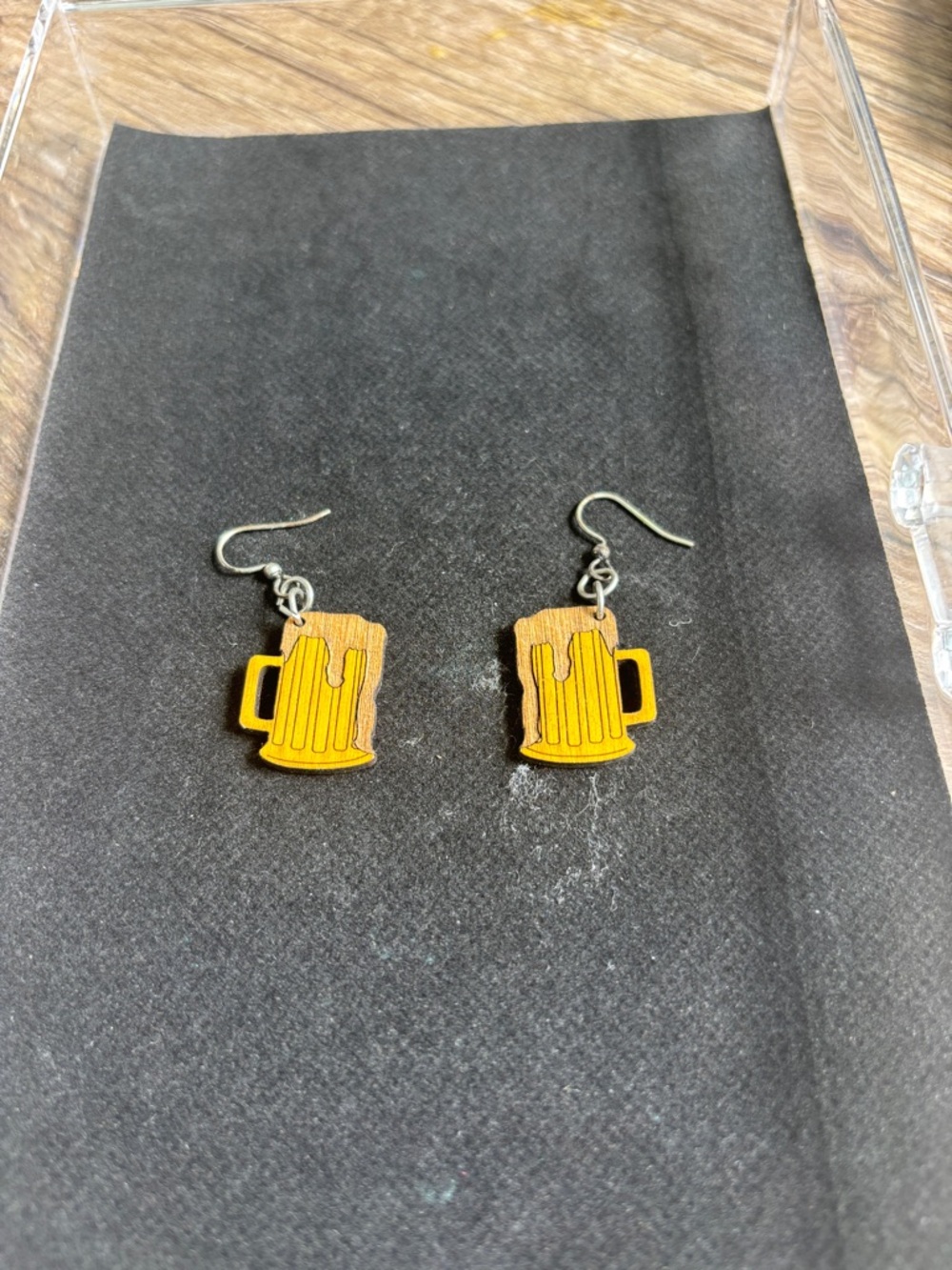 Beer Mug Wooden Dangle Earrings - Yellow